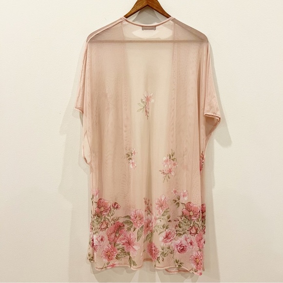 Myesper Kimono Womens Large Pink Sheer Mesh Floral Boho Fairy Feminine Romance - Picture 2 of 11